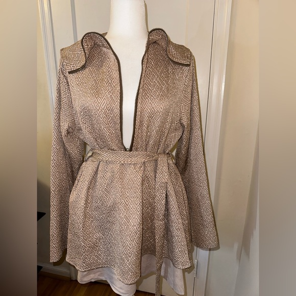 SHEIN Tops - NEW - SHEIN - XL(12) | Geo Pattern Foldover Collar Layer Hem Belted Coat
